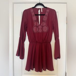Francesca’s Maroon Chiffon and Lace Romper